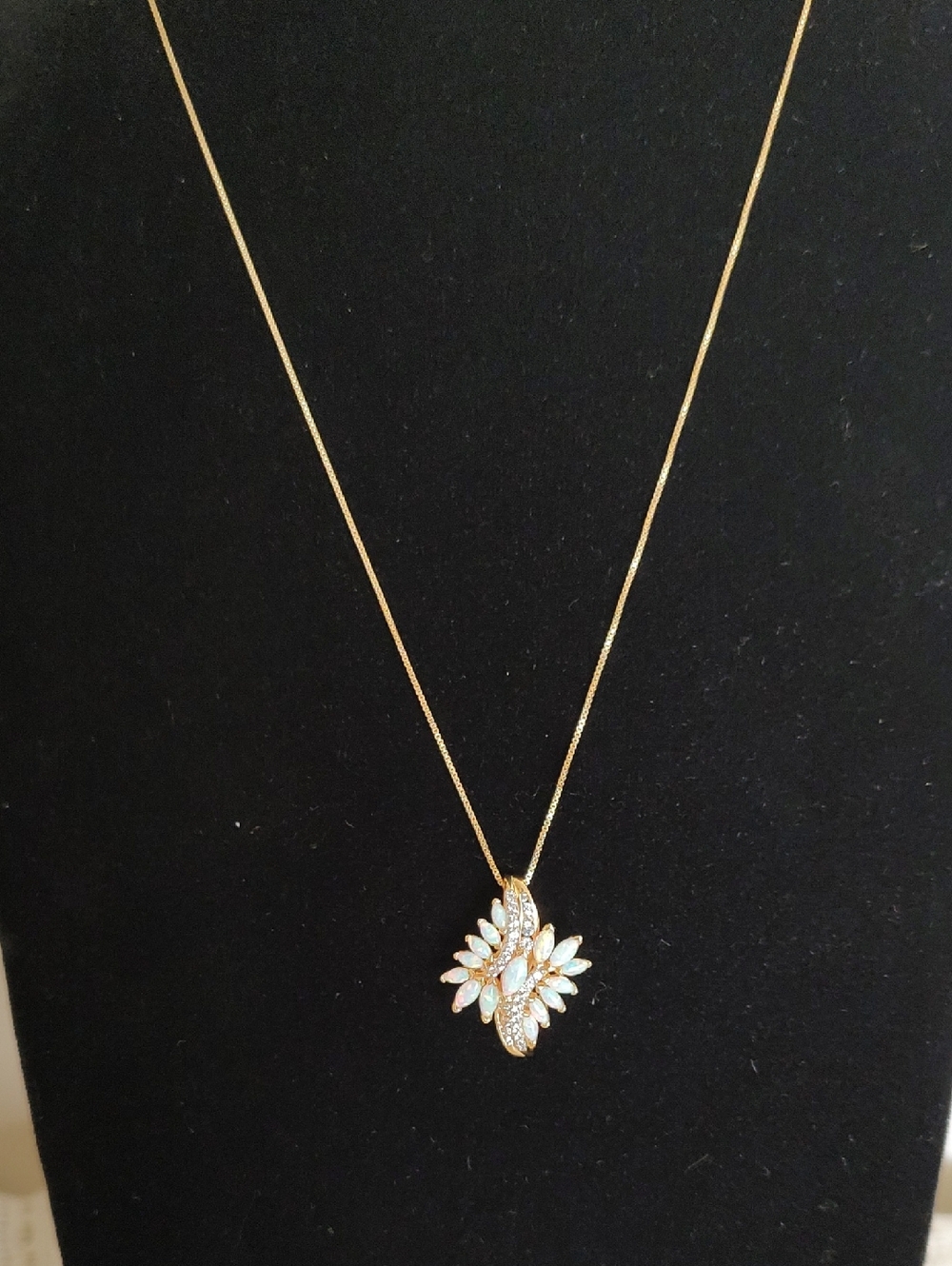 Gold Tone Sterling Silver Opal CZ Pendant Necklace - Women's Jewelry